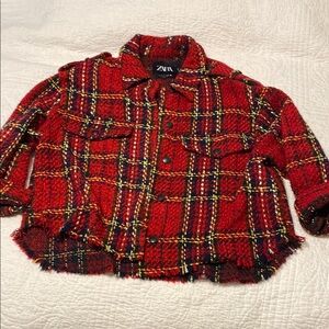 Zara Red and Black Checkered Jacket